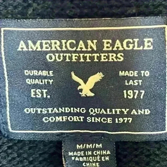 American Eagle Outfitters Cardigan Sweater Sz Medium Blue/White Button Pockets - Picture 2 of 11